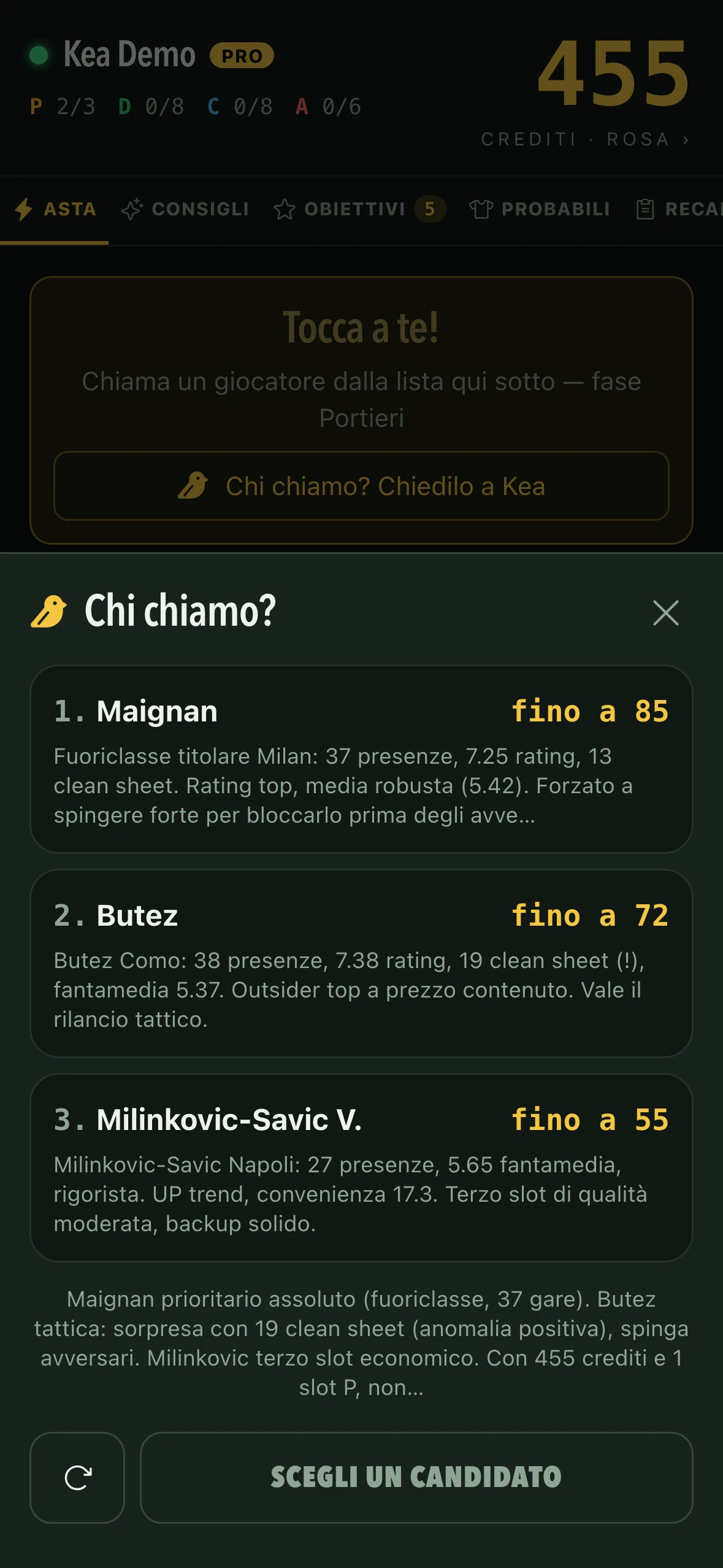 Kea suggerisce chi chiamare: tre candidati con prezzo massimo e motivo